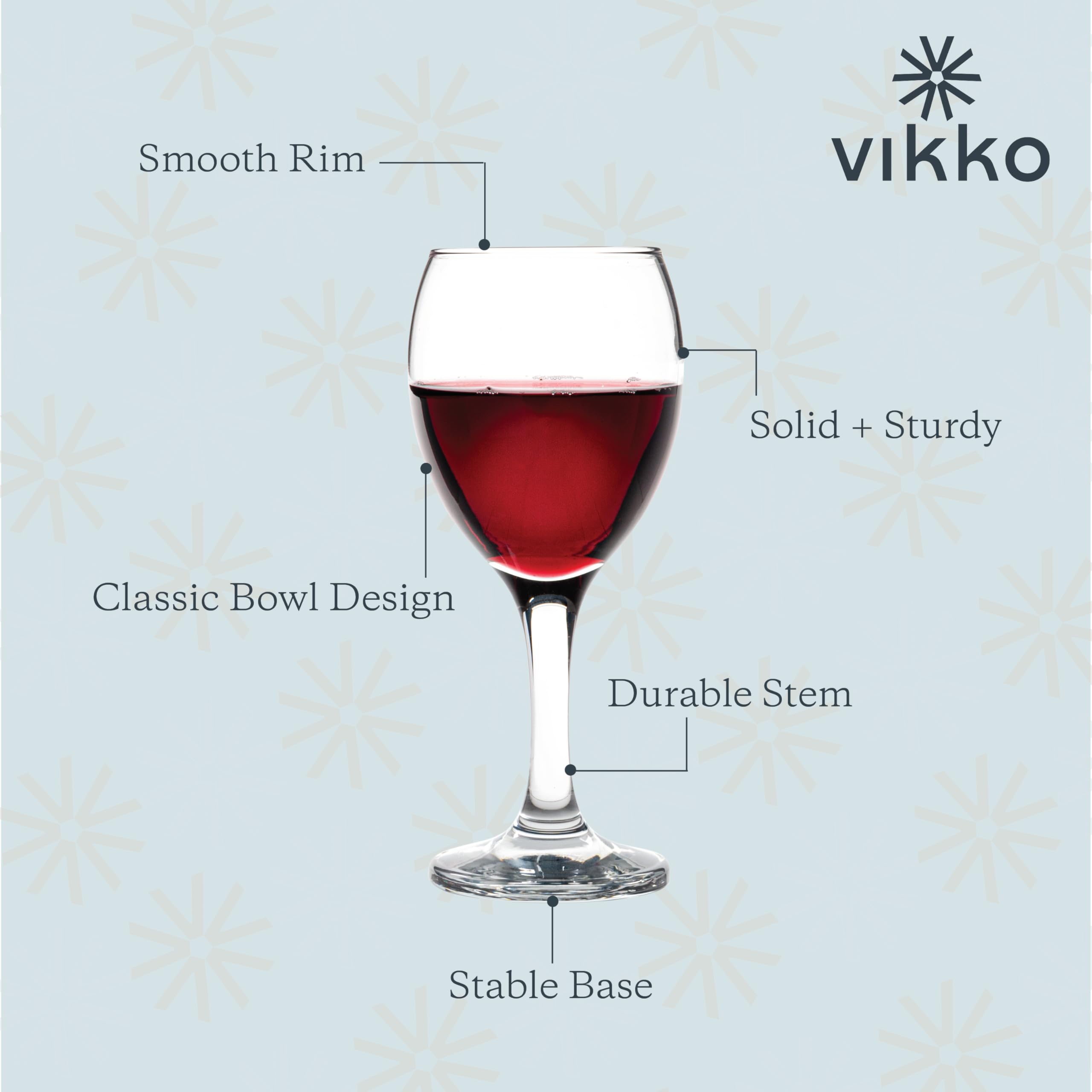 Vikko Copas de vino de cristal de 8.5 oz: copas de vino pequeñas, copa de vino para vino tinto y blanco con tallo, vasos transparentes para vino, copas de vino gruesas y duraderas, juego de 12 copas