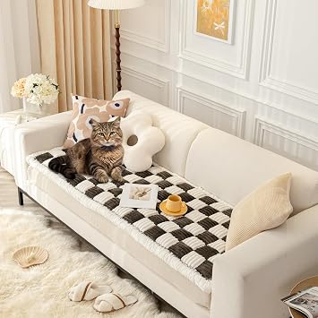 Couch Cover for Dogs Washable, Funny Fuzzy Pet Couch Covers for Sofa, Couch Protector for Dogs Plaid Protective Couch Cover, Anti-Slip Dog Bed Sofa Cover 27.6 * 59", Black