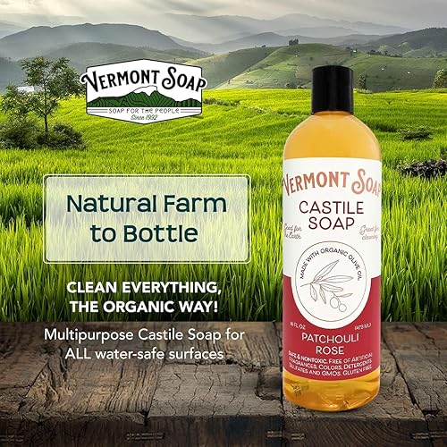 Miniatura 4 de Vermont - Jabón de Castilla rosa de pachulí, jabón líquido suave para piel sensible y gel corporal natural, champú orgánico para cabello graso,
