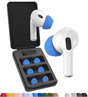 Foam Masters Memory-Schaumstoff-Ohrstöpsel für AirPods Pro 1. und 2. Generation, 3 Paar, Black Magic-Version 6.0, bequem, sicher, verbesserte Geräuschunterdrückung, Ersatzohrstöpsel, Supercar-Blau, L