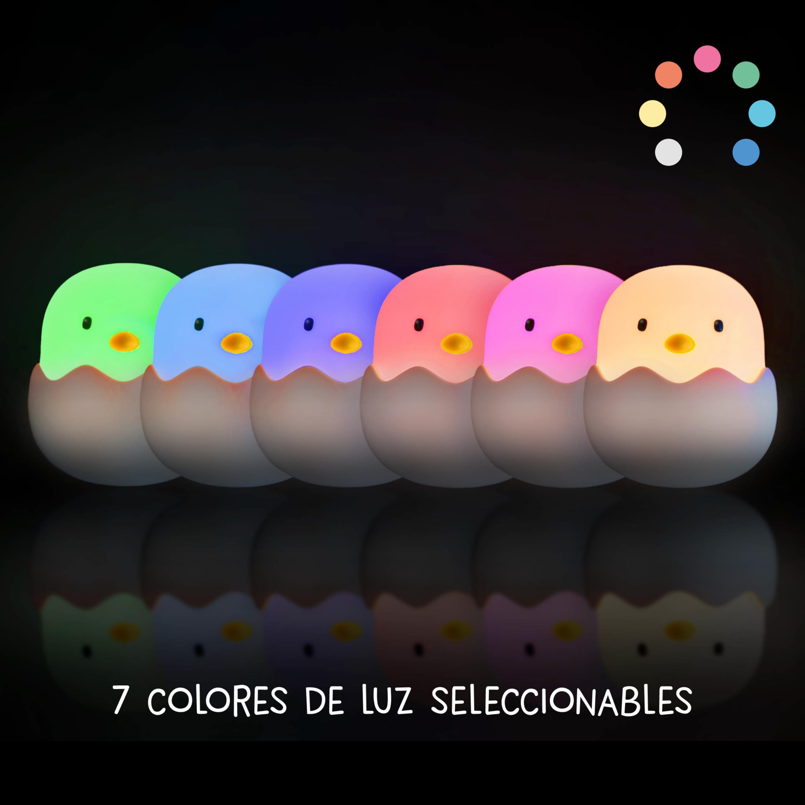 MegaLight Luz nocturna LED niños | Luz nocturna bebé sin piezas pequeñas tragables | Luz lactancia táctil regulable | Lámpara de noche carga USB | Eggy Eggy