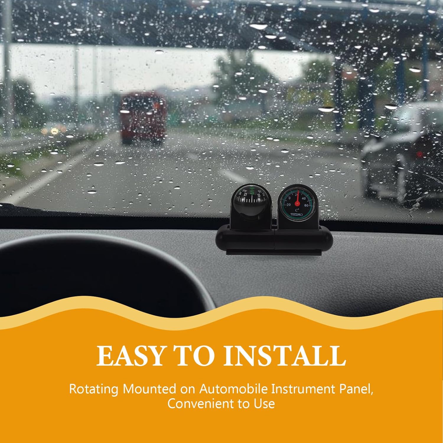 Zerodeko Car Thermometer Compass Ball Dual-Function Automotive Dashboard Compass with Temperature Display for Vehicle Navigation and Interior Decoration