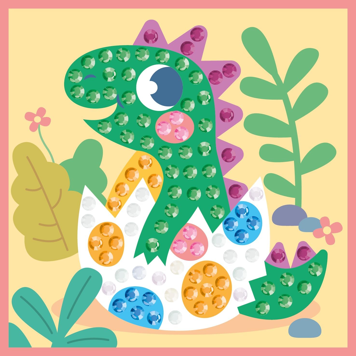 Kitfix - Diamond Art Mini Hatching Dino - Big Diamonds - Diamond Painting for Children 5+ - 12,5 x 12,5cm - for Girls and Boys - 2505
