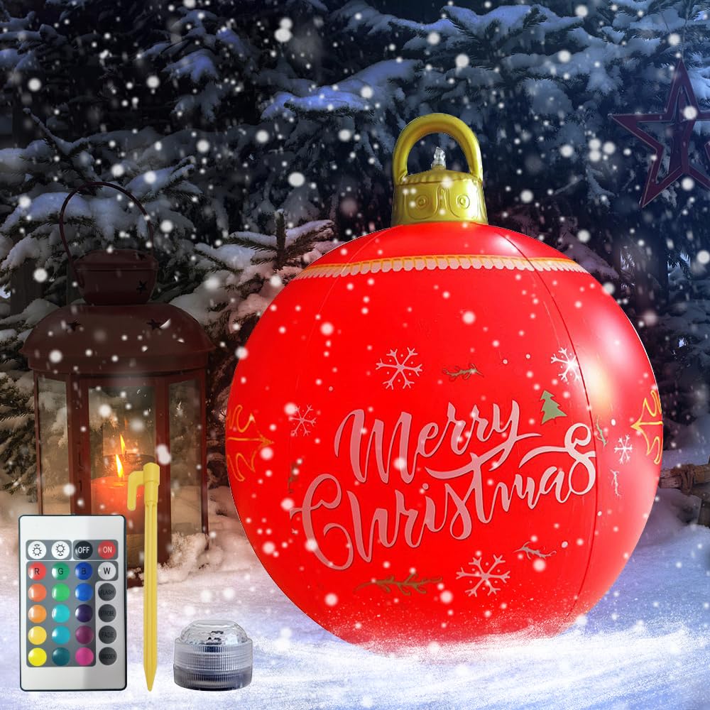 CJBIN Palle di Natale Giganti da Giardino, 60cm con 16 Colori Led, Telecomando, Picchetto a Terra, per Decorazioni Natalizie Esterni