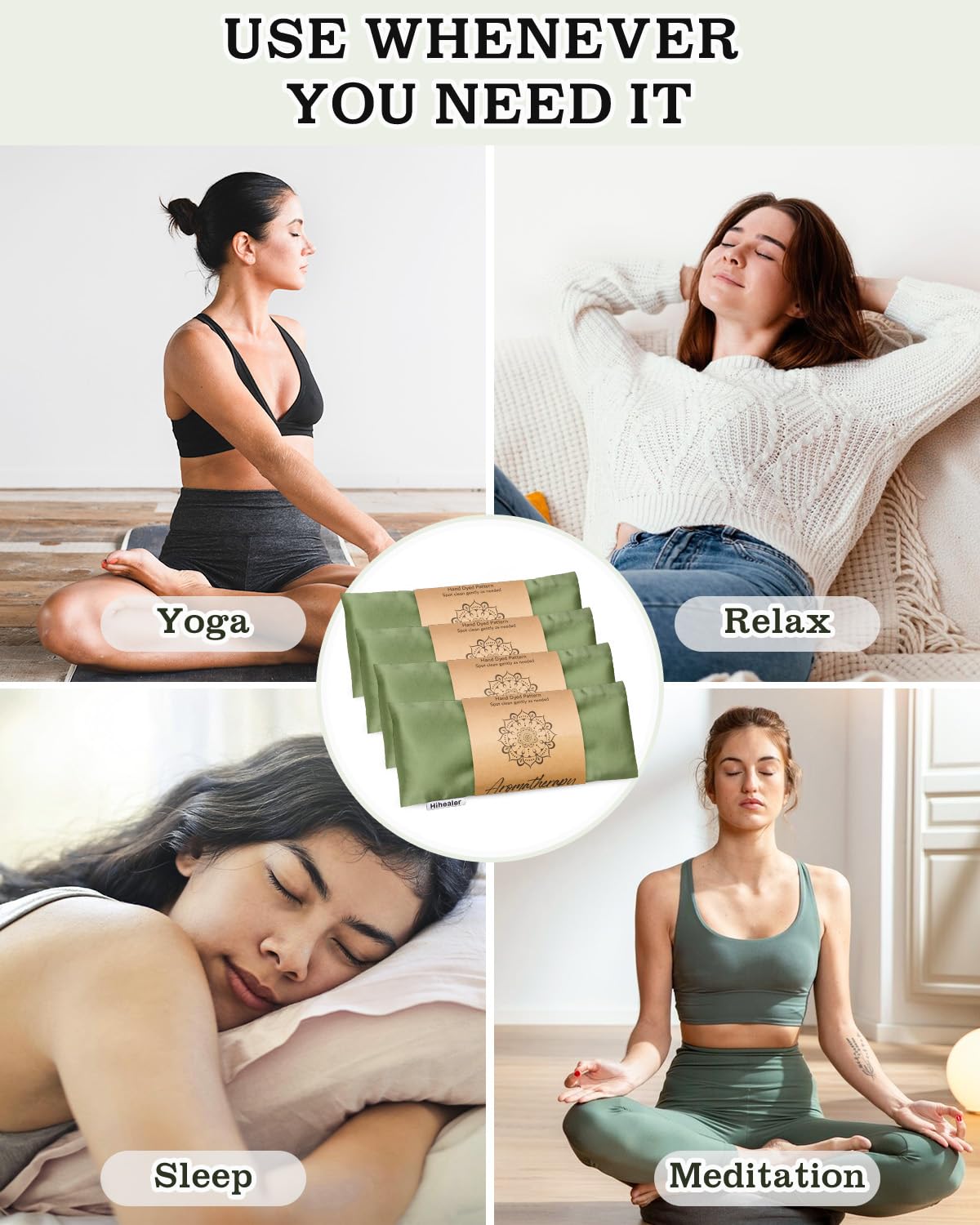 Hihealer Almohada de ojos de lavanda, máscara de ojos con peso para dormir, alivio del dolor de cabeza, presión sinusal, aromaterapia, compresa de ojos con calor húmedo, accesorios de meditación,