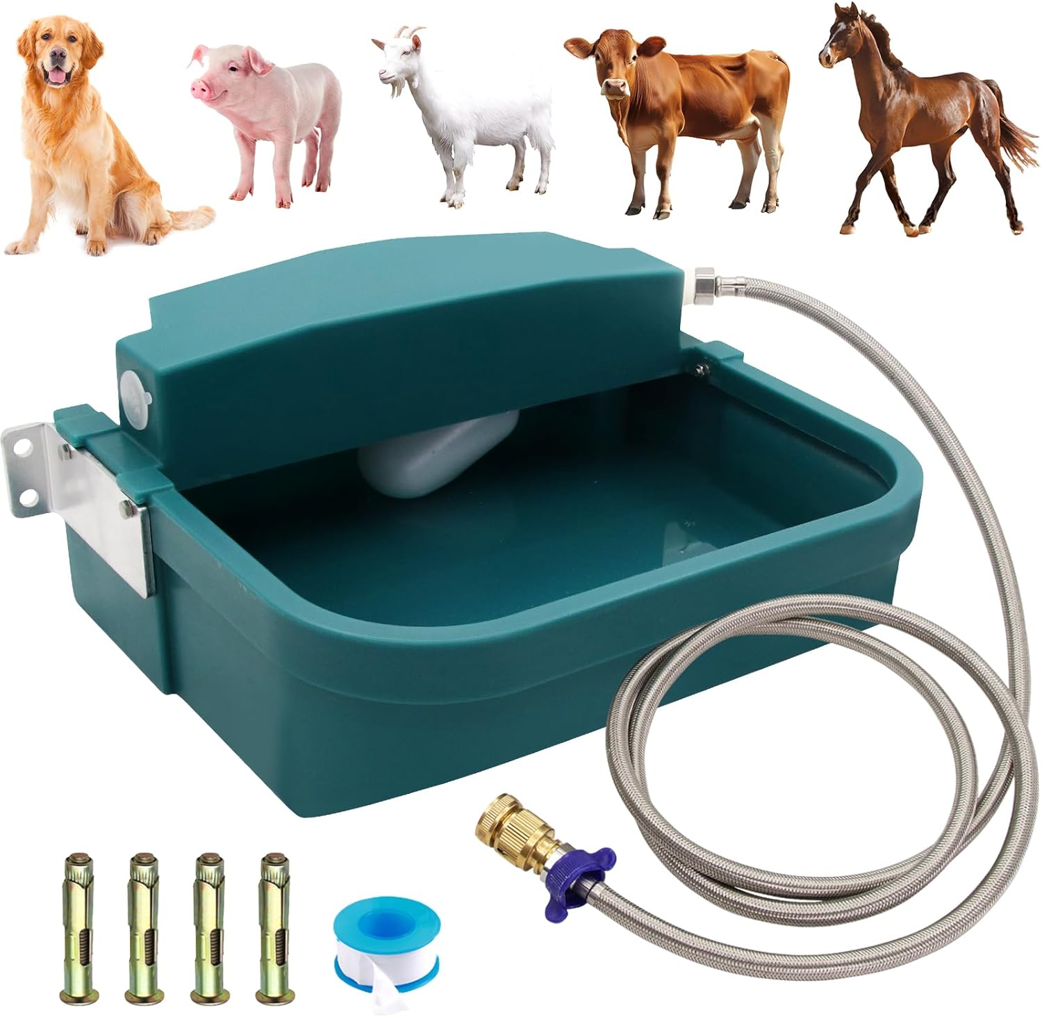 8L Large Automatic Animal Drinking Water Bowl, Livestock Water Trough Dispenser with Water Pipe & Float Valve & Drain Hole for Cattle Horse Sheep Dog Indoor/Outdoor Easy to Clean