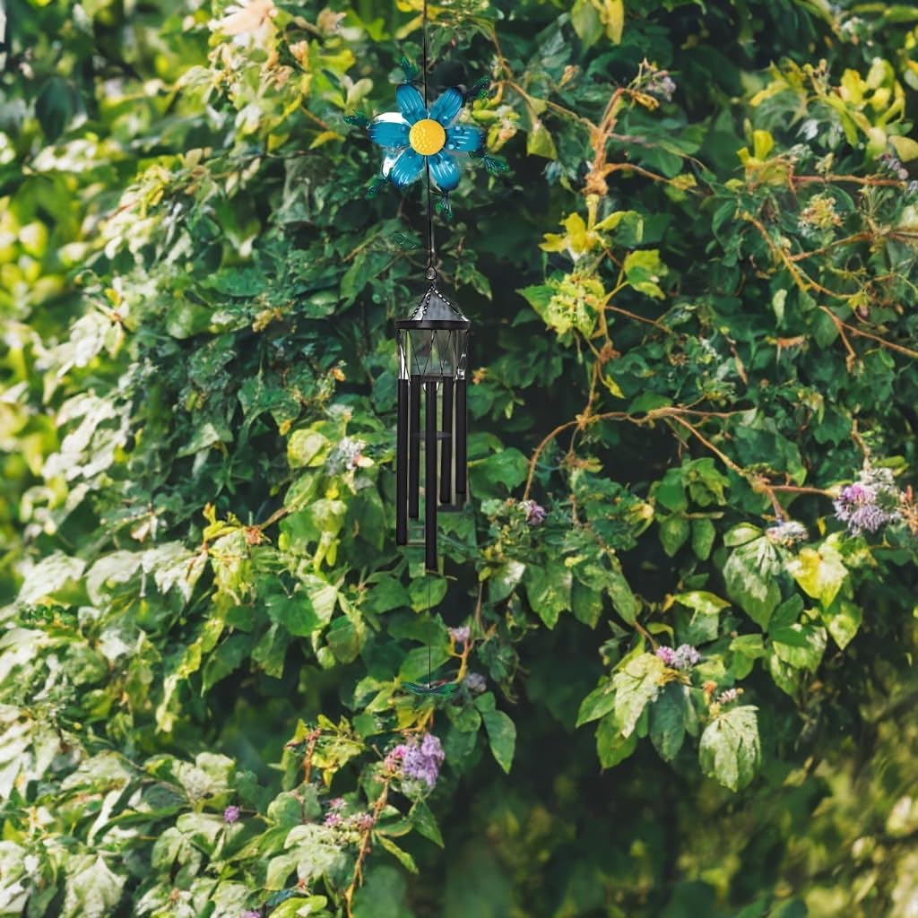 Spinning Windmill Pinwheel 41" Long Flower with Dragonfly Wind Chime Statue Sculpture Ornament Decoration Home/Room Decor and Gift Ideas for Housewarming, Holidays and Birthdays