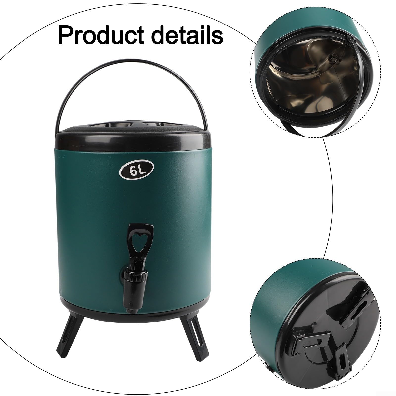 Eawfgtuw Récipient isotherme à double paroi avec robinet facile à verser - Distributeur de boissons froides et chaudes - Serveur de grande capacité pour activités de plein air et camping (6 L, vert)
