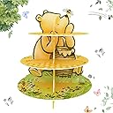 B4b3e Winnie Dessert Holder Cupcake Stand Holder 3 Tier Party Decorations, Classic Winnie Cupcake Stand for Kids Winnie Theme Party Supplies Vintage Bear Birthday Dessert Holder Cardboard Cake Stand