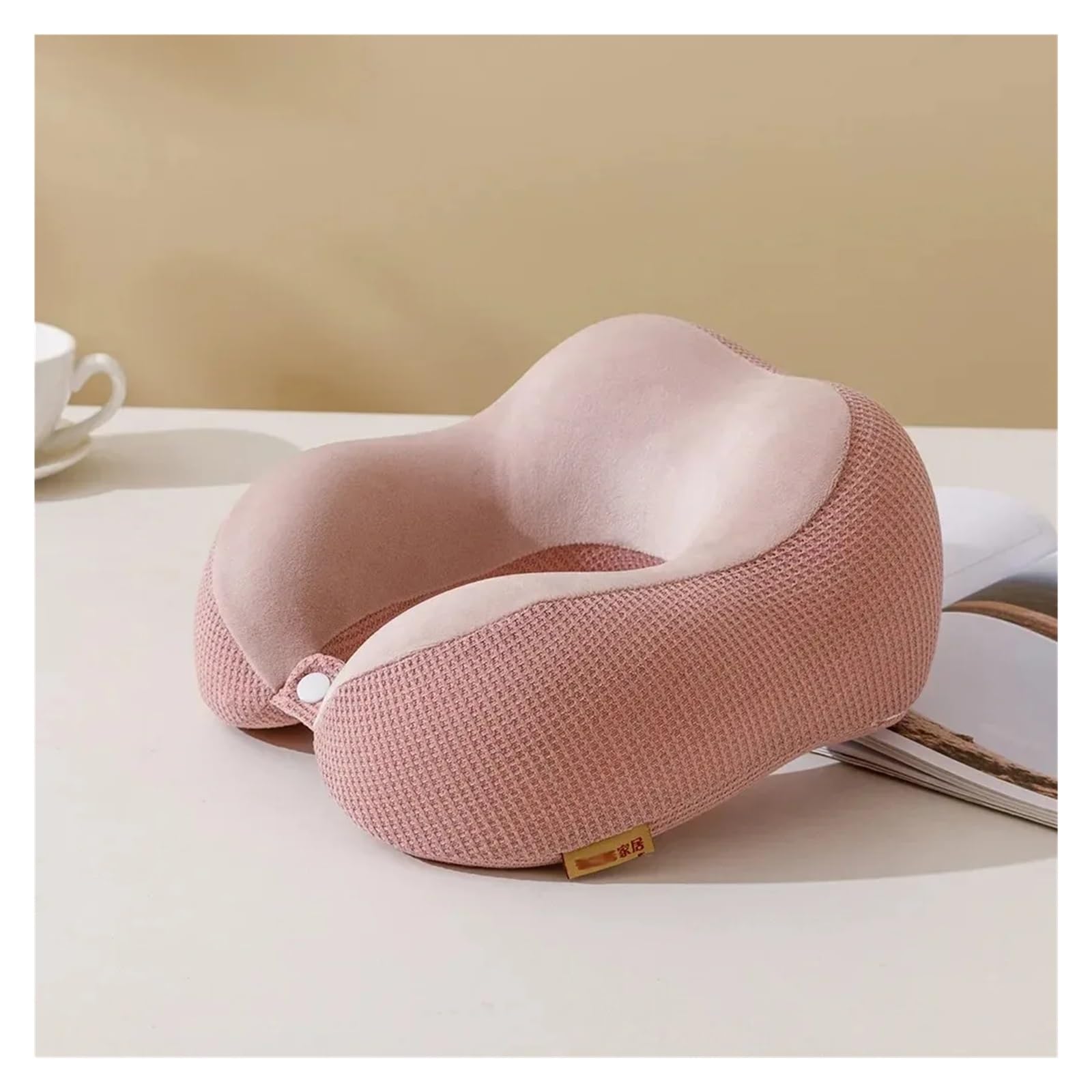 Almohada Viaje Almohada de Espuma viscoelástica Rebote Lento for el Almuerzo, Cuello, Viaje, Almohada Malla for, for Coche(Pink)