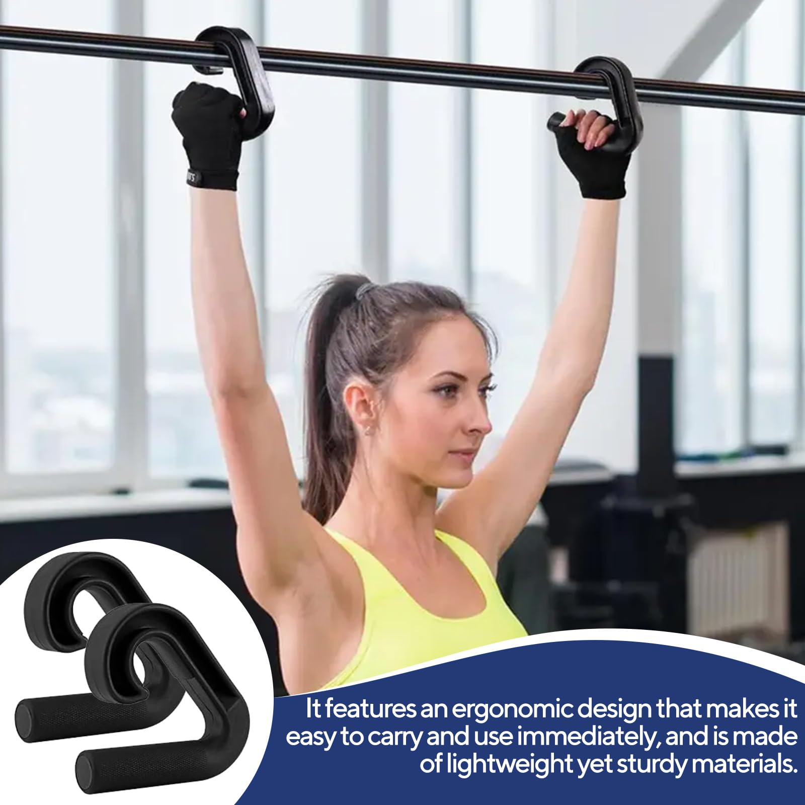 2 Stück Double D Fitness Griffe, 90°-Haken Klimmzug Griffe, Neutral Grip Griffbefestigung, Pull Up Grips, Home Gym Zubehör für Klimmzugstangen, Rückentraining, Langhanteln,Kabelzug-Aufsatz（Schwarz）