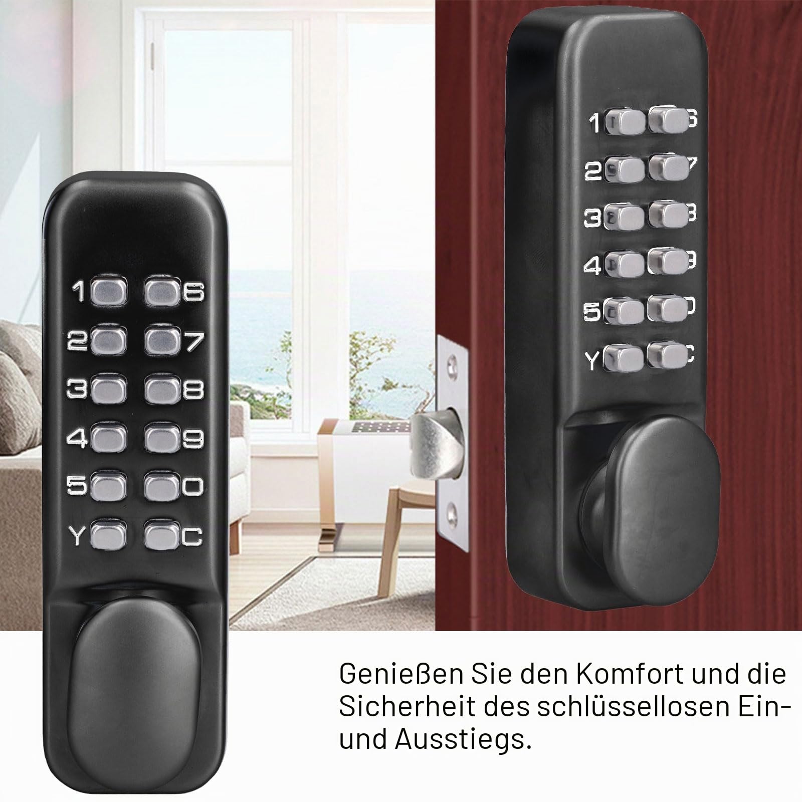 Türschloss Zahlencode Mechanisch, Wasserdichtes Schlüsselloses Türschloss, 1-11 Stelliger Kombinations Codeschloss, Zahlenschloss aus Zinklegierung für Außen, Haustür, Gartentor, Garagentor, Schwarz