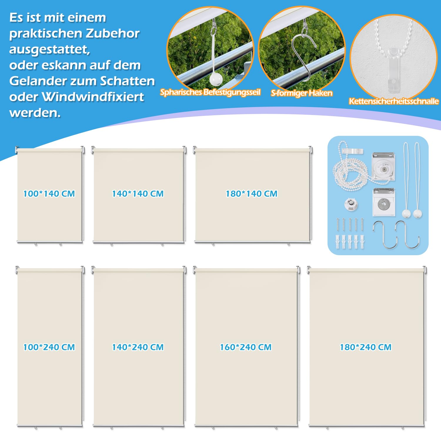 Tenda da sole verticale per esterni 180 x 240 cm ombreggiatura privacy balcone beige
