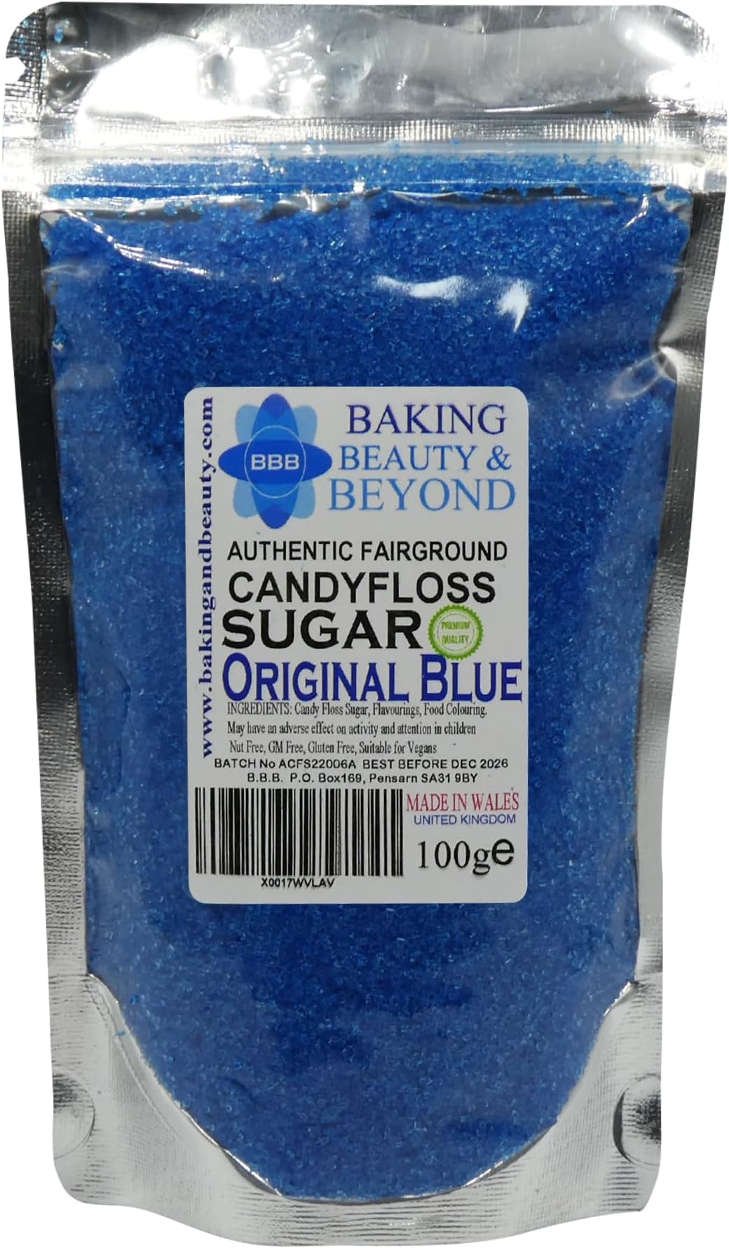 Baking Beauty and Beyond Premium Candy Floss Sugar 100g - Original Blue Flavour