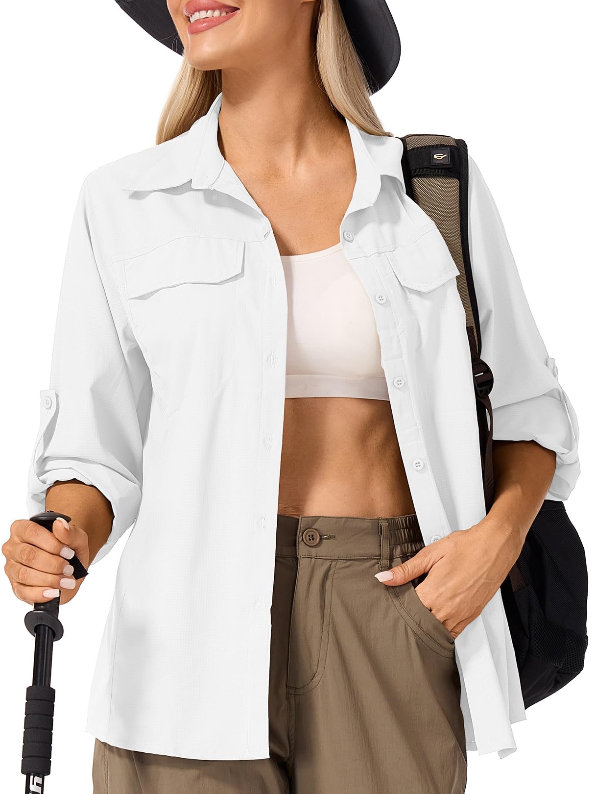 33,000ft Camicia da donna UPF 50+, a maniche lunghe, protezione solare, per safari, ad asciugatura rapida, per attività all'aperto, pesca, escursionismo, viaggi, Azzurro chiaro, XS