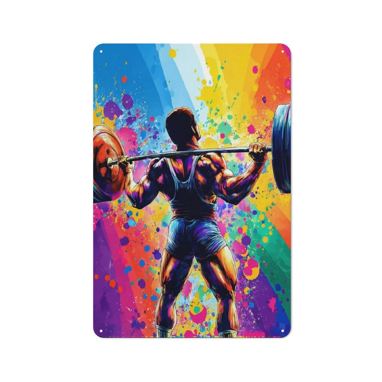 Junmoney Colorful Bodybuilder With Barbell Metal Sign 30X20cm With For Workshop Wall, Rustic Decor, Wall Decoration For Workshops And Hobby Rooms