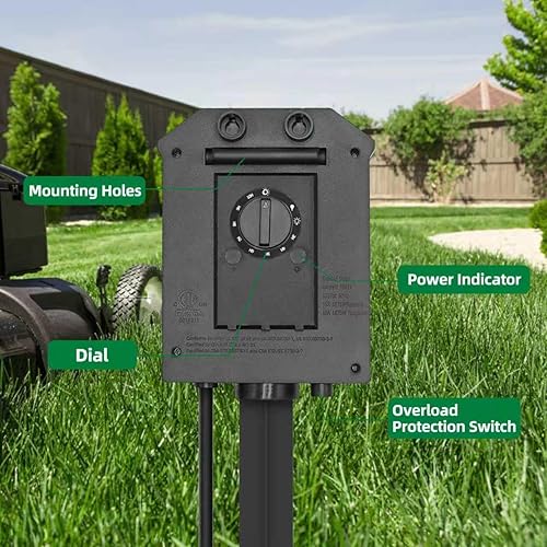 Miniatura 2 de TiFFCOFiO Temporizador de regleta de alimentación para exteriores, sensor de luz del atardecer al amanecer, cuenta regresiva, cable de extensión de