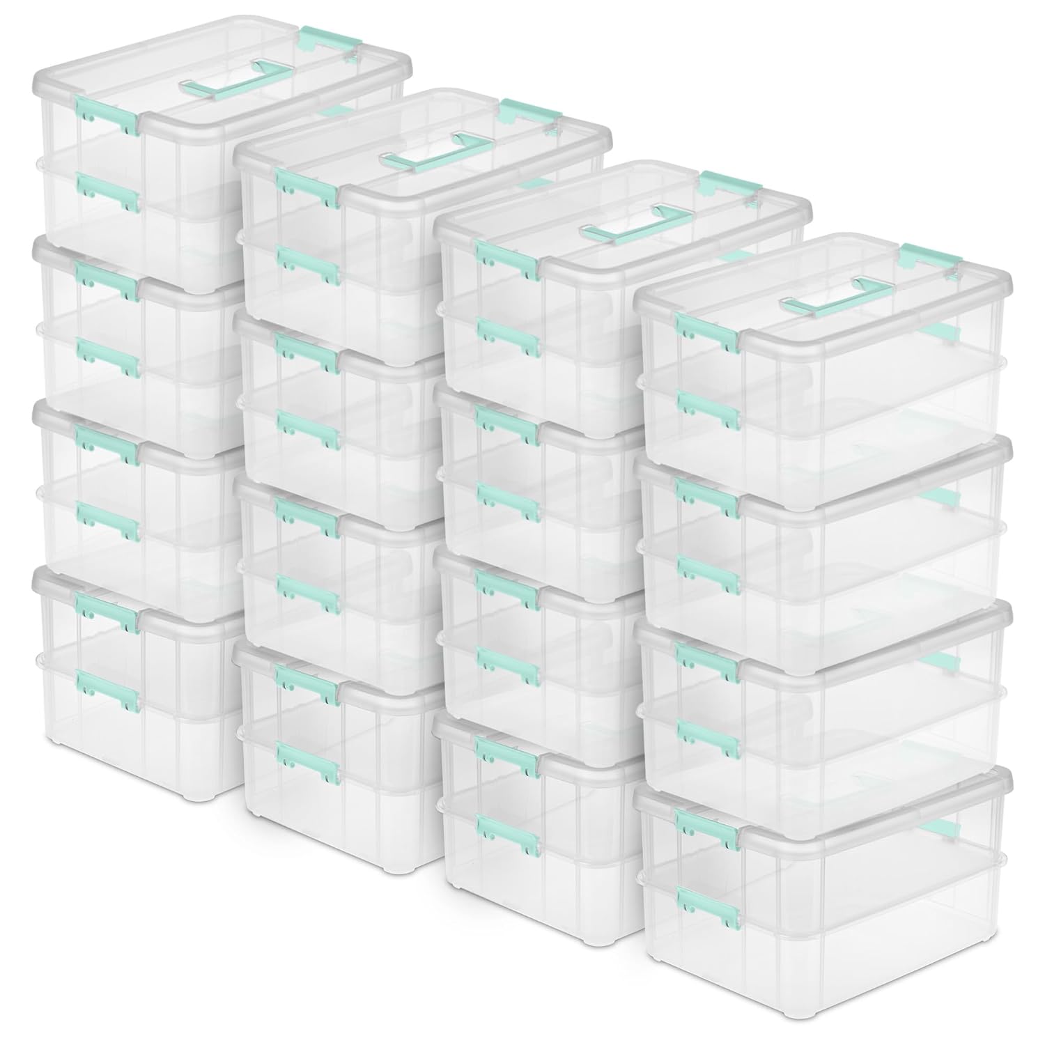 Sterilite 16-Pack Stack Carry 2 Layer Handle Box for Home Office Storage - Clear Base Lid with Color