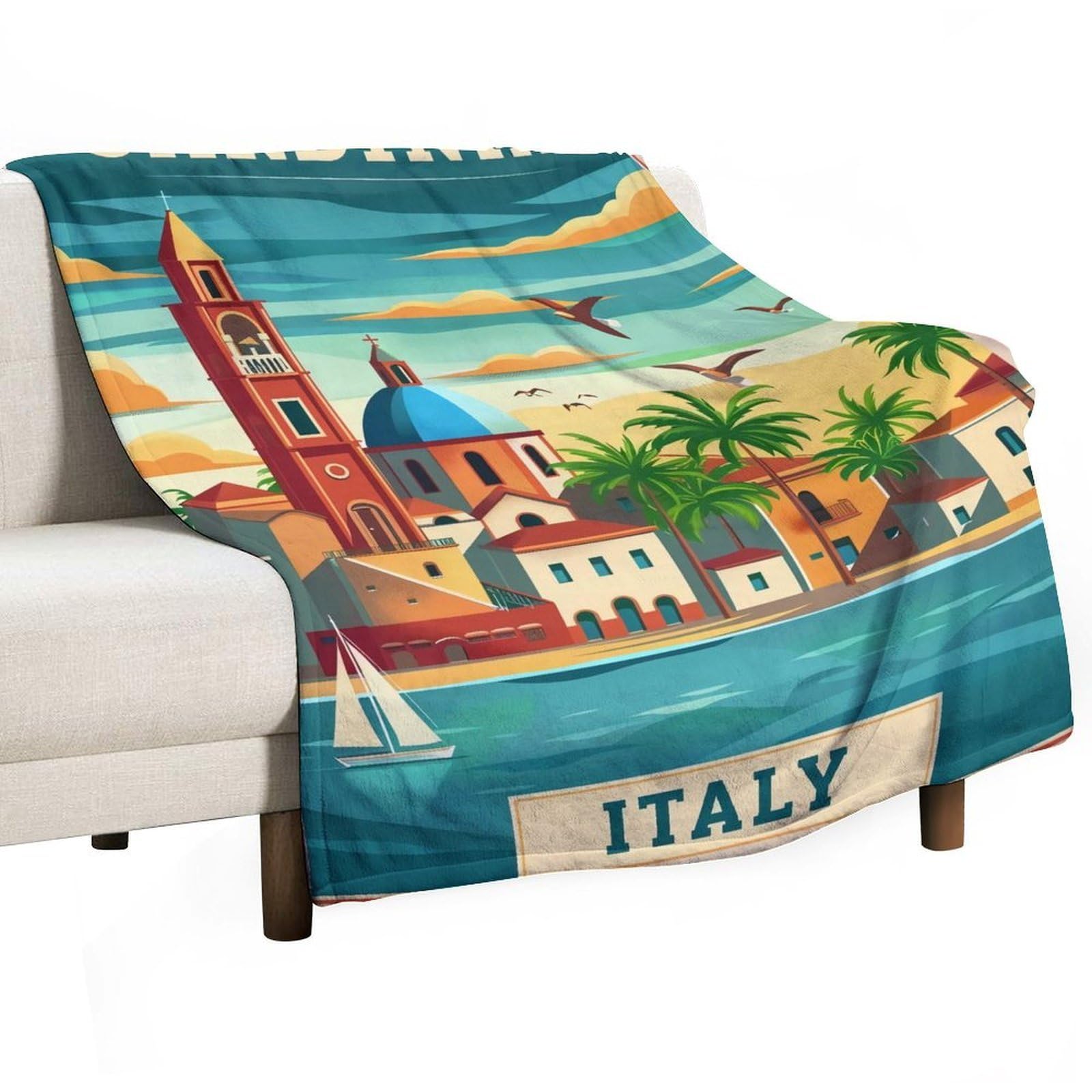 YHGSREUOH Mediterranean Sardinia Sunset Church Bell Tower 03 Flannel Blankets Fleece Soft Throw Lightweight Plush Gifts for Couch, Bed, Cozy Sofa Plush, Chair, Lovers 150x200cm(60x80in)