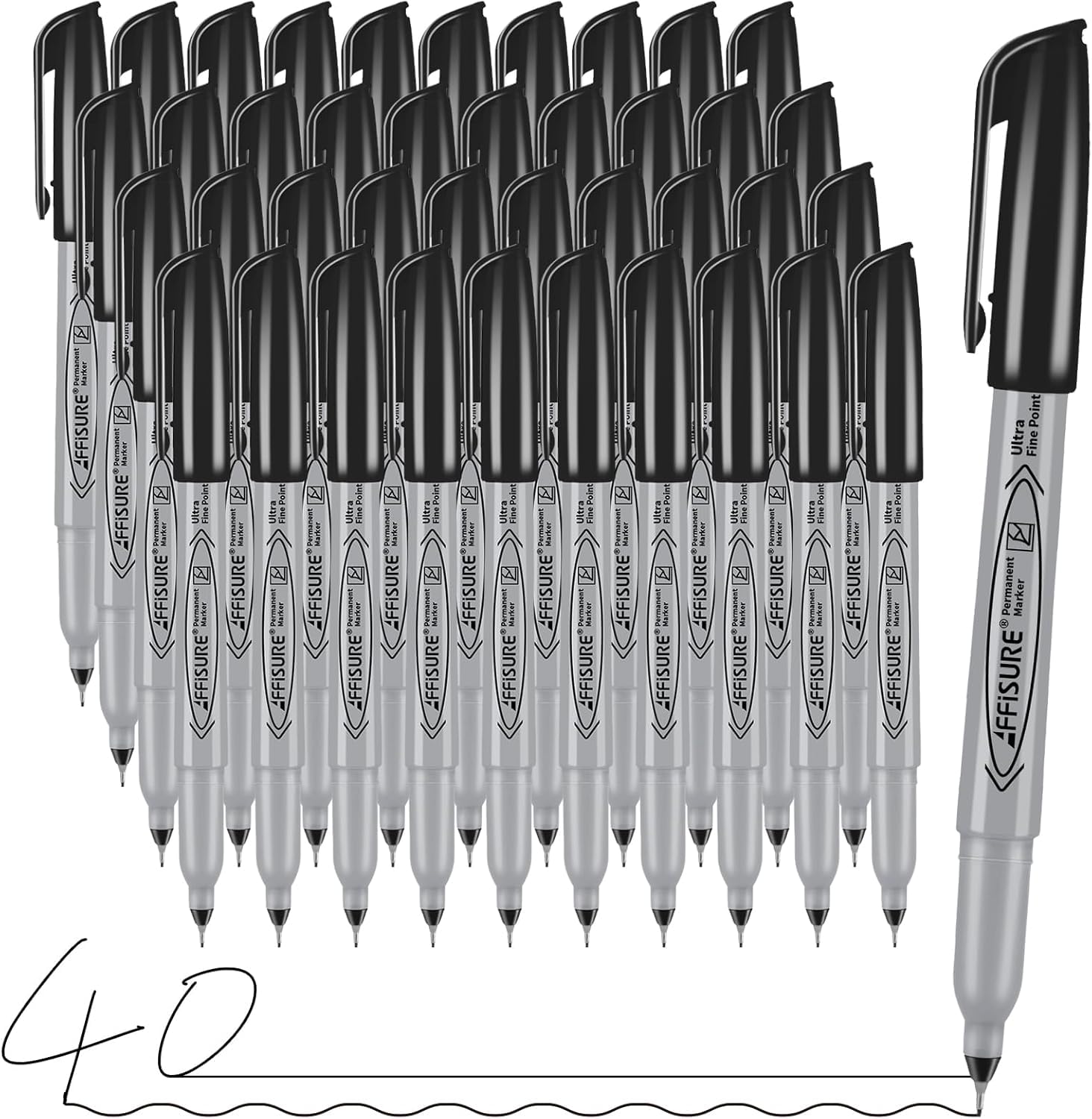 Permanent Markers, Ultra Fine Point, Black, 40 Count, 0.4mm, Fine tip permanent marker set, quick dry, waterproof, fading resists, durable, marks on paper, glass, ceramic, plastic, wood, rock, metal