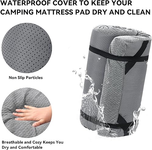 Miniatura 3 de HOMBYS Colchón de espuma viscoelástica para campamento,Almohadilla de dormir portátil para adultos,Colchón impermeable para cuna,Colchón de piso