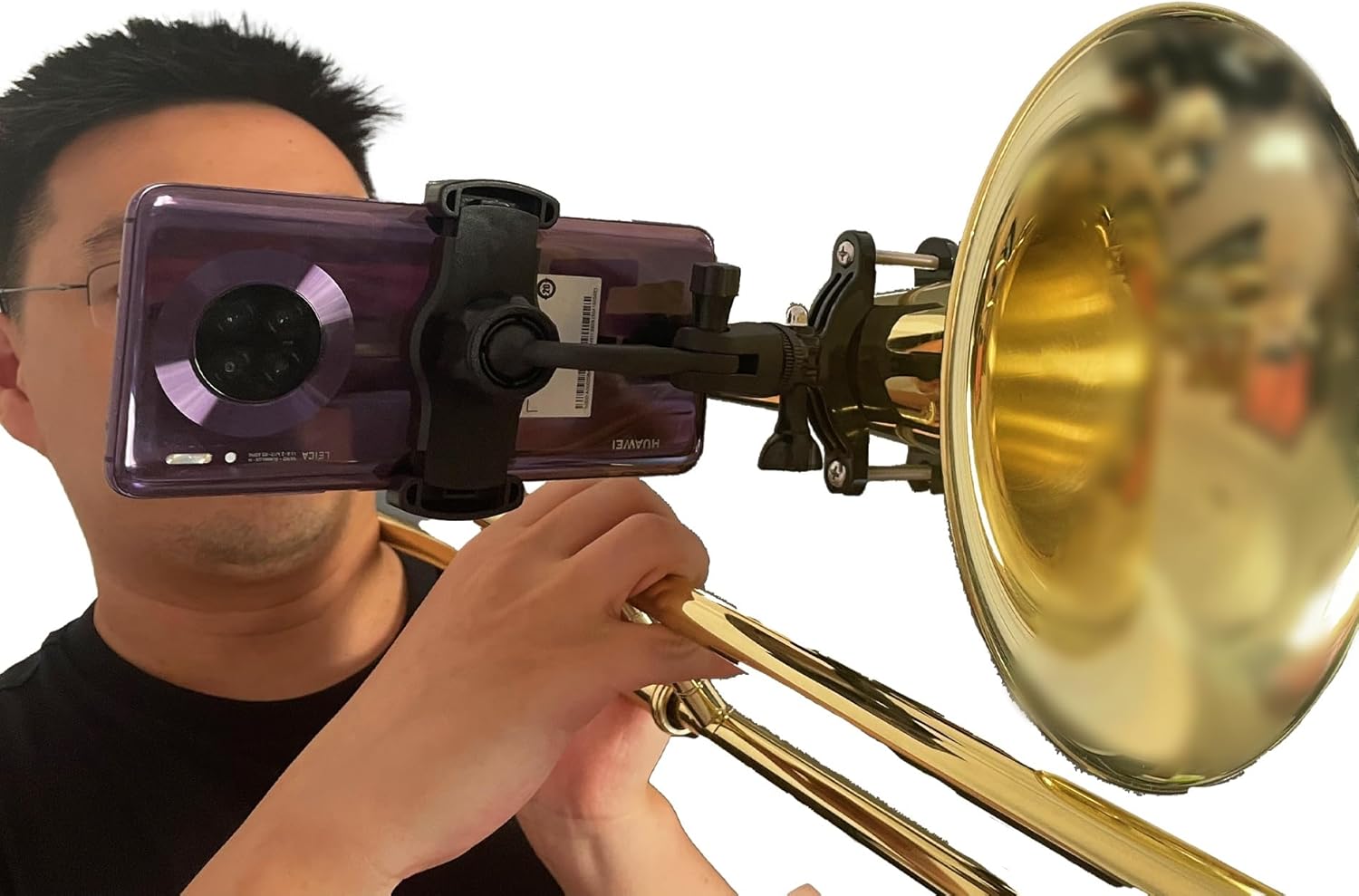 Trombone Lyre,Adjustable 360°Rotation,Securely Mount Your Phone to Your Horn,Read Music from PDF,Take video,for Trombone&Mellophone or Flugelhorn,Fits0.78-2.5in Pipe Diameter,Fits 99.9% of Smartphones