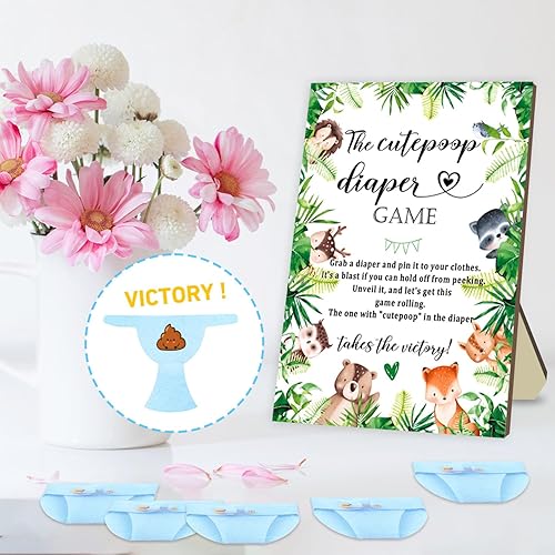 Miniatura 5 de Recuerdo de fiesta de baby shower, pañal Cutepoop para juegos de baby shower para niños y niñas, letrero de madera para baby shower con 50 bonitos