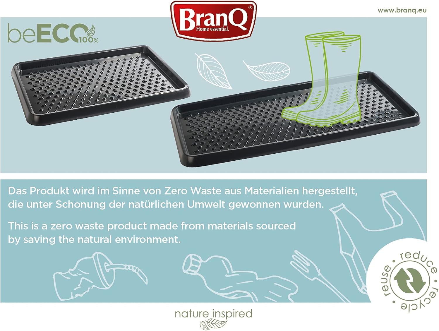 BranQ - Home essential Plastic Shoe Rack Anthracite, 100% Recycled Polypropylene (2 Units) – Ecological Shoe Drainer, 78.5 x 38.5 x 3 cm (LxWxH)