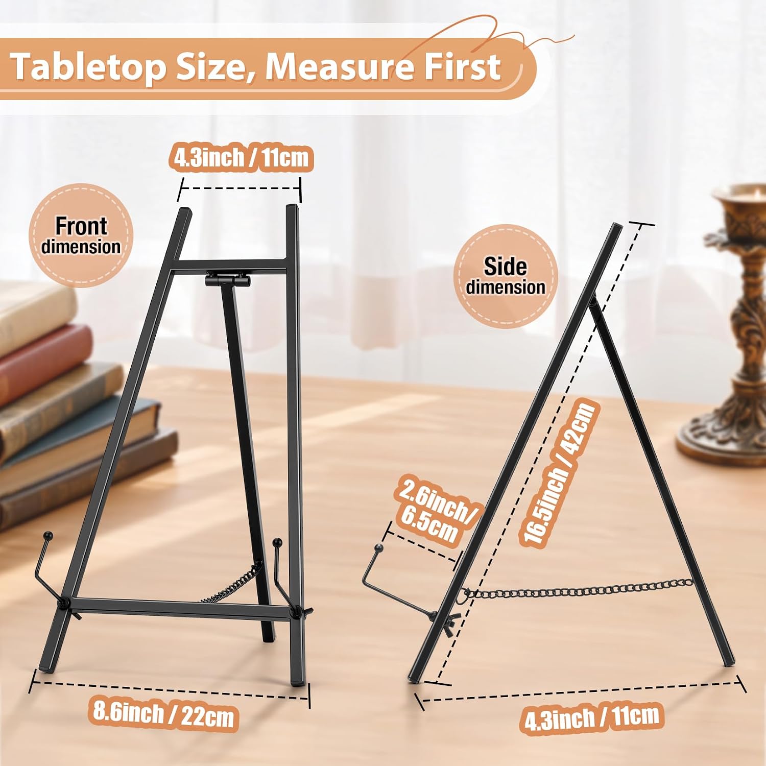 16.5" Metal Easel Stand for Sign – Elegant Table Top Easel for Display, Heavy Duty Tabletop Picture Easel Stand for Wedding Sign, Picture Frame, and Art (Black)