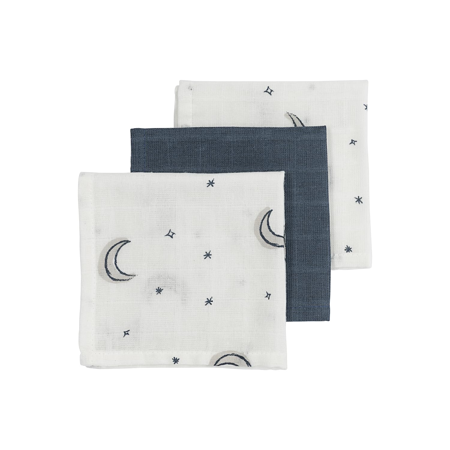 Meyco Baby Waschtücher Musselin - 3er Pack - 30x30cm - Musselin Waschlappen - 100% weiche Baumwolle - Oeko Tex Zertifiziert - saugfähig, hautfreundlich & schnelltrocknend - Moon Indigo