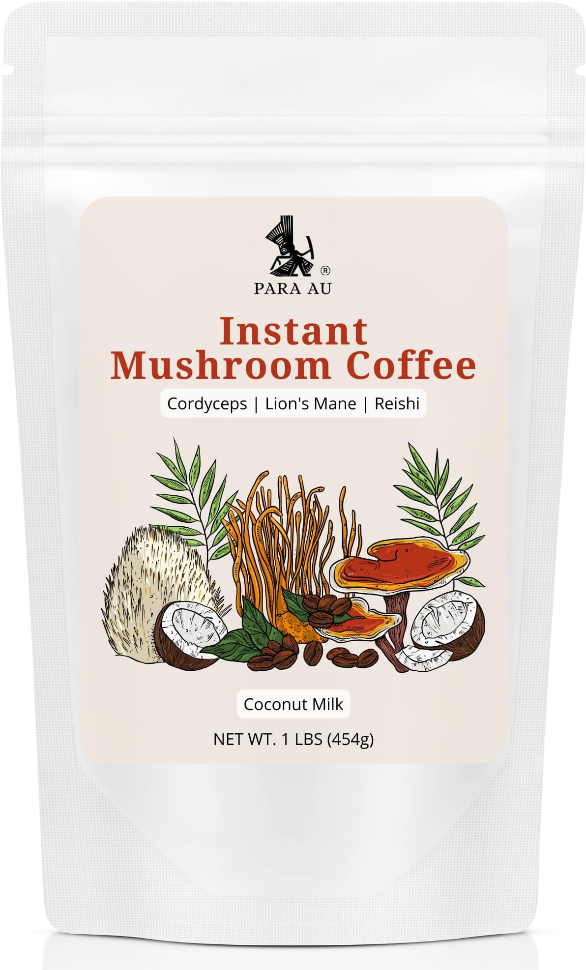 Instant Mushroom Coffee, Cordyceps, Lion’s Mane, Reishi, Nootropic Coffee, Coconut Milk | 16oz, PARA AU