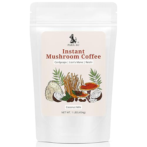 Café instantáneo de hongos, Cordyceps, melena de león, reishi, café nootrópico, leche de coco  16 onzas, PARA AU