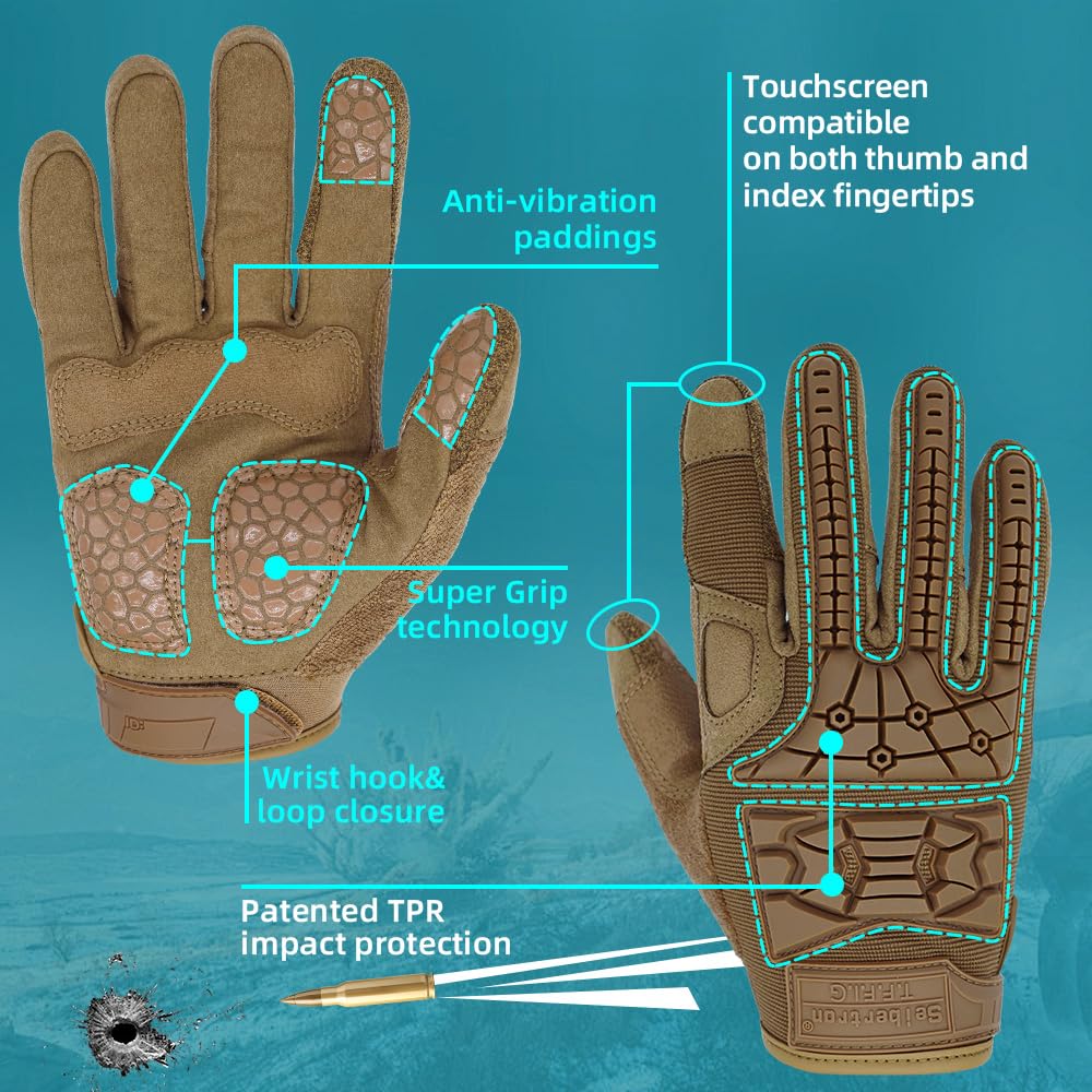 Seibertron T.T.F.I.G 2.0 Men's Tactical Military Gloves Flexible Rubber Knuckle Protective for Combat Hunting Hiking Airsoft Paintball Motorcycle Motorbike Riding Outdoor Gloves - 4
