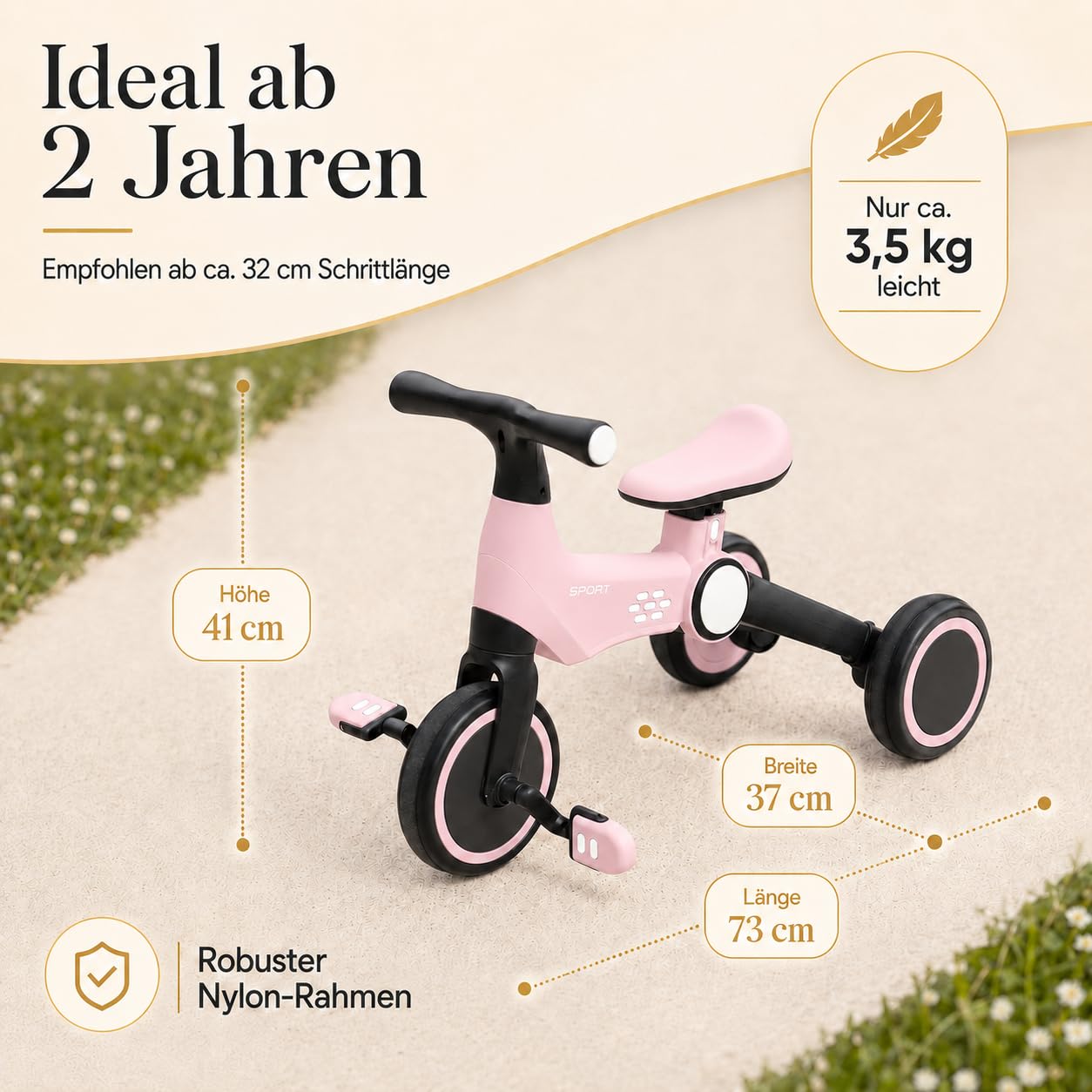 4-in-1 Kinder Dreirad ab 2 Jahre, klappbares Laufrad & Balance-Bike mit Pedalen, Mini-Fahrrad für Jungen & Mädchen, höhenverstellbar ab 32 cm, leicht 3,5 kg, CE/EN71 Zertifiziert