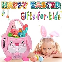 Vista 4 de Touber - Canastas de Pascua personalizadas para niños, cestas de Pascua con orejas de conejo, cestas de Pascua personalizadas para niños y niñas