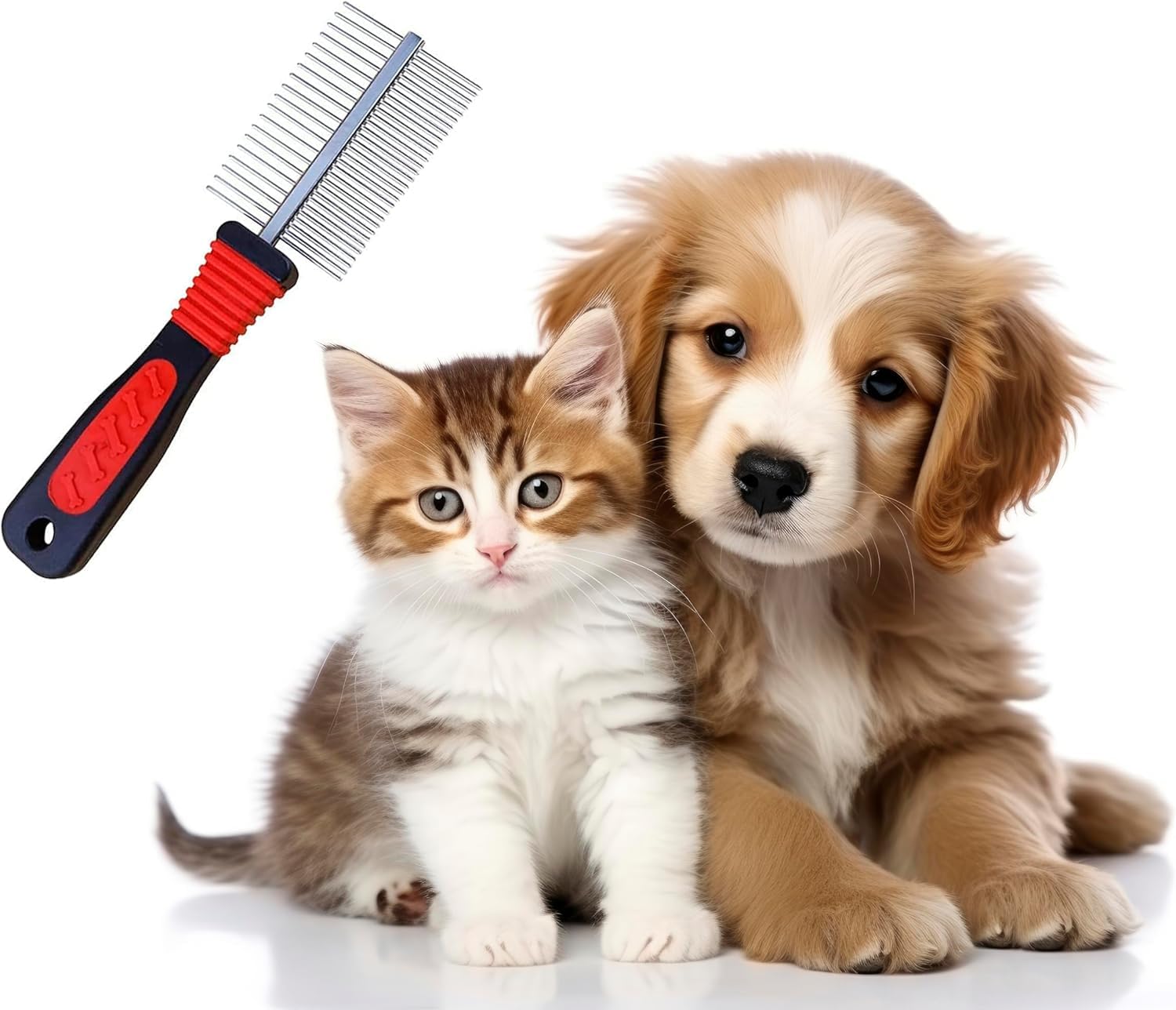 Ghani® Dog Grooming Comb Deshedding Tool Pet Grooming Heavy Duty Professional Stainless Steel Metal Double Sided Comb for Small & Large Pets Medium & Long Hair Fur Rake Tool 17 x 6 CM - Image 2