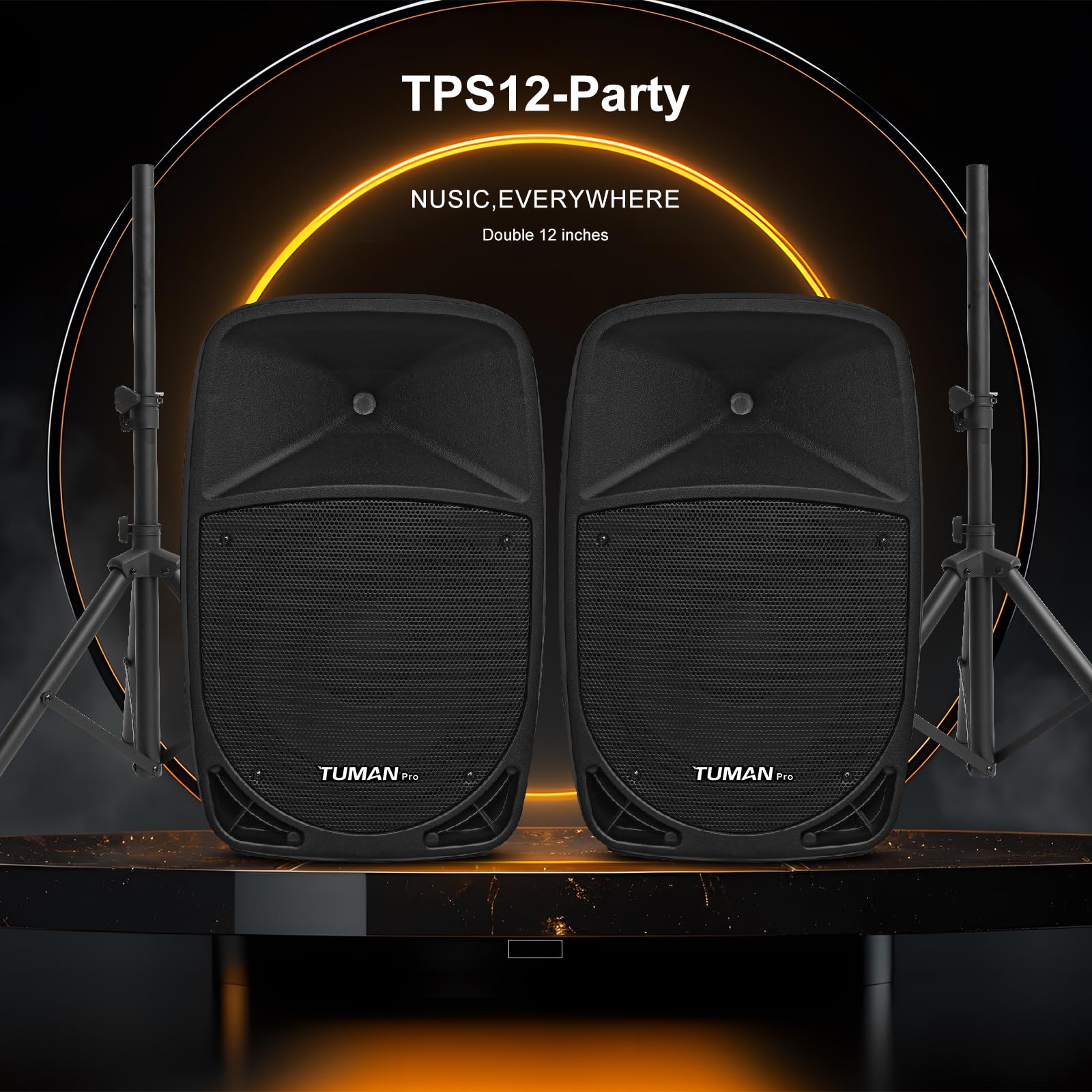 12inch PA Speaker System, 1000W High Powered Bluetooth Compatible Active + Passive Pair Outdoor Sound Speakers, Outdoor Karaoke Machine?FM Radio, Remote Control, 2 Speaker Stand, Supports SD Card/USB