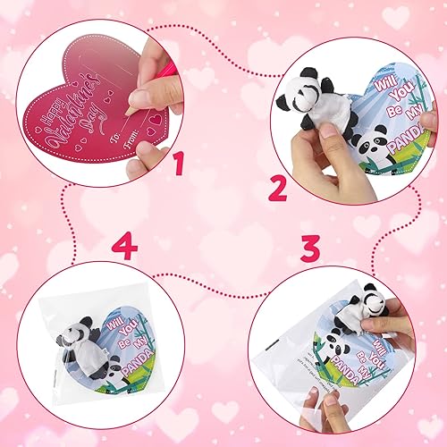 Miniatura 4 de Paquete de 28 tarjetas para el día de San Valentín con marionetas de dedo, juego de títeres de felpa suave de animales, intercambio de San Valentín