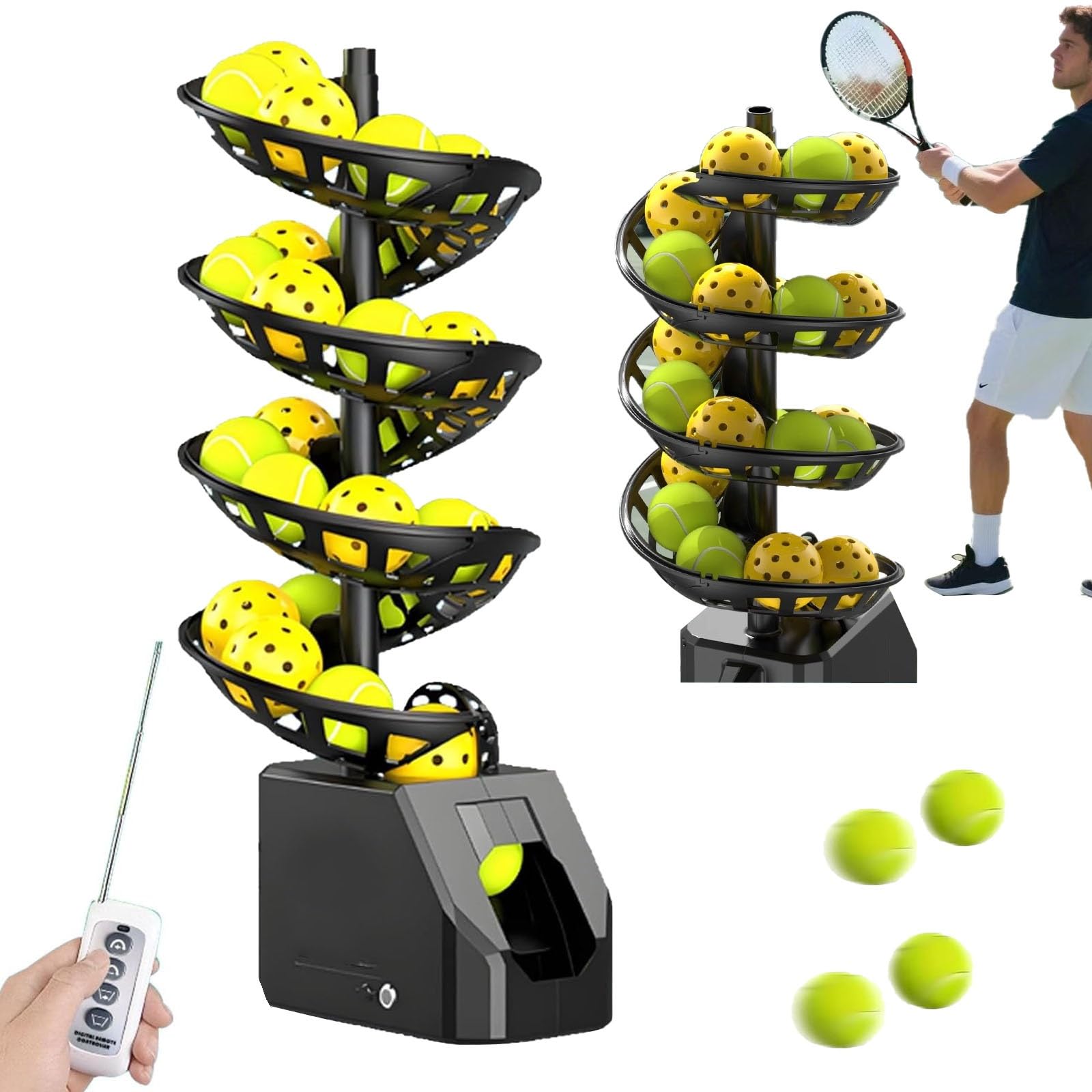 Macchina per palline da tennis con angolo regolabile, consegna della palla ciclica, batteria al litio da 5200 mAh, regolazione in altezza da 1,2 a 3,5 m per allenamento e pratica
