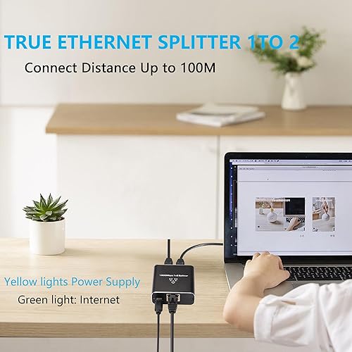 Miniatura 9 de SinLoon Adaptador divisor de red RJ45 Gigabit, divisor de cable Ethernet de 1000 Mbps 1 a 2, conector de extensión de red RJ45, dos dispositivos