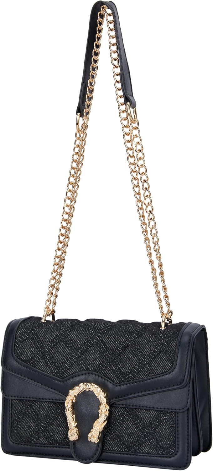 Leather Shoulder Bag Chain Purse for Women - Fashion Crossbody Bags Vintage Snake Print Underarm Bag Square Satchel Handbag