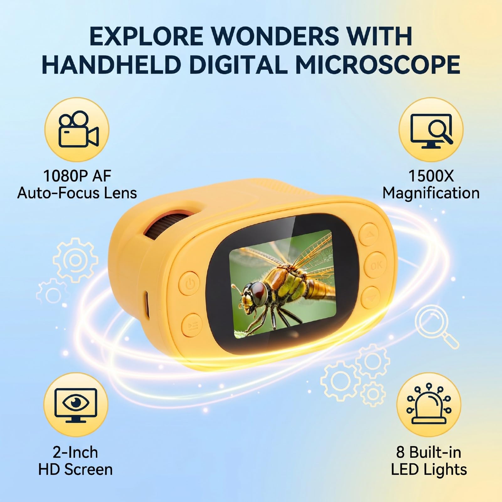 Karlak Microscopio Digitale Portatile Lente D'ingrandimento Ad Alta Definizione 1500X per Esplorazione Scientifica per Bambini Strumento Portatile con Schermo da 2 Pollici