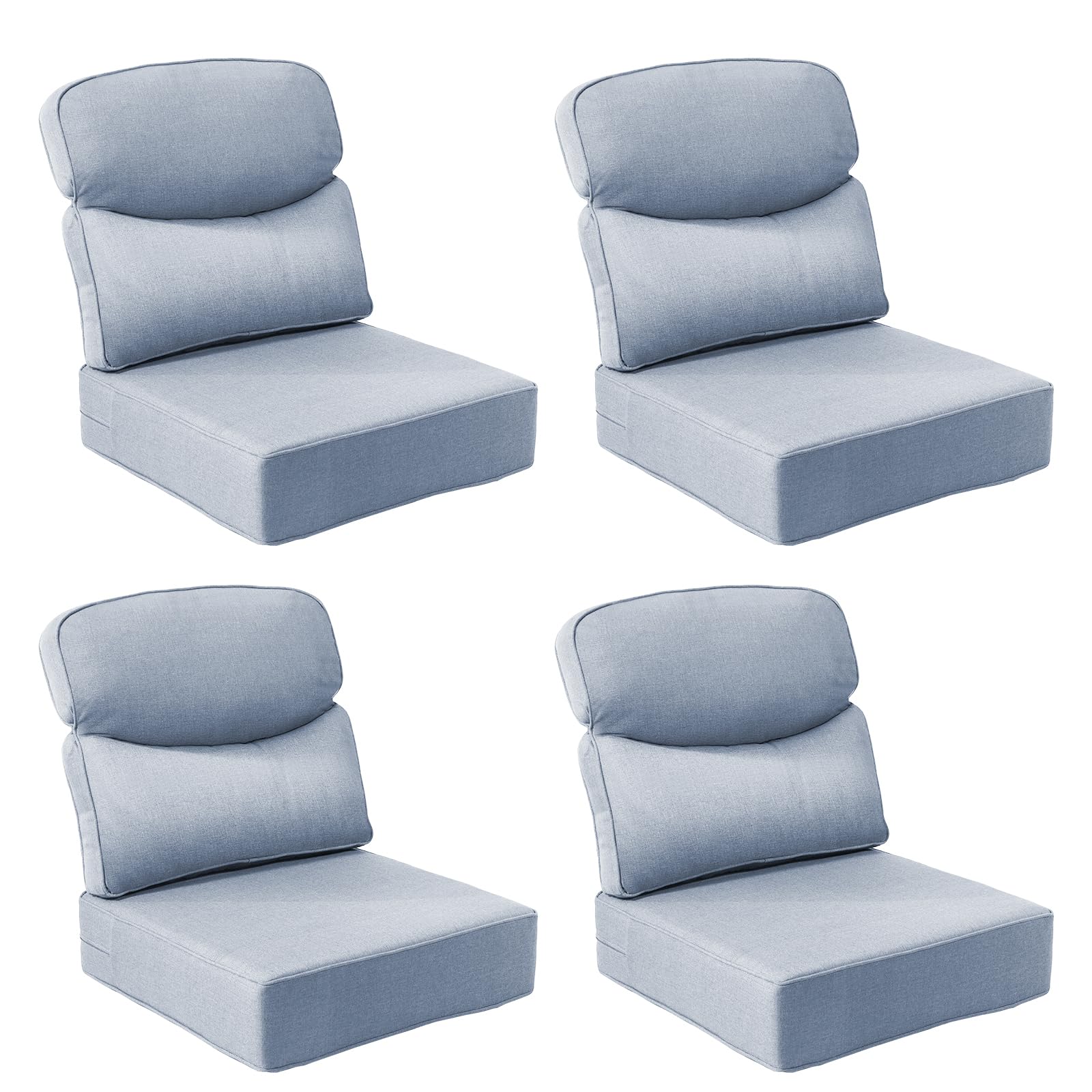 Outdoor Cushion Set for Patio Furniture, UV Resistant, Water Resistant - 6 Inch Thick Dual Layer Back Support Cushions– 24x24 Inch Patio Seat Covers for Chair/Sofa/Couch | Baby Blue | 4-Pack |