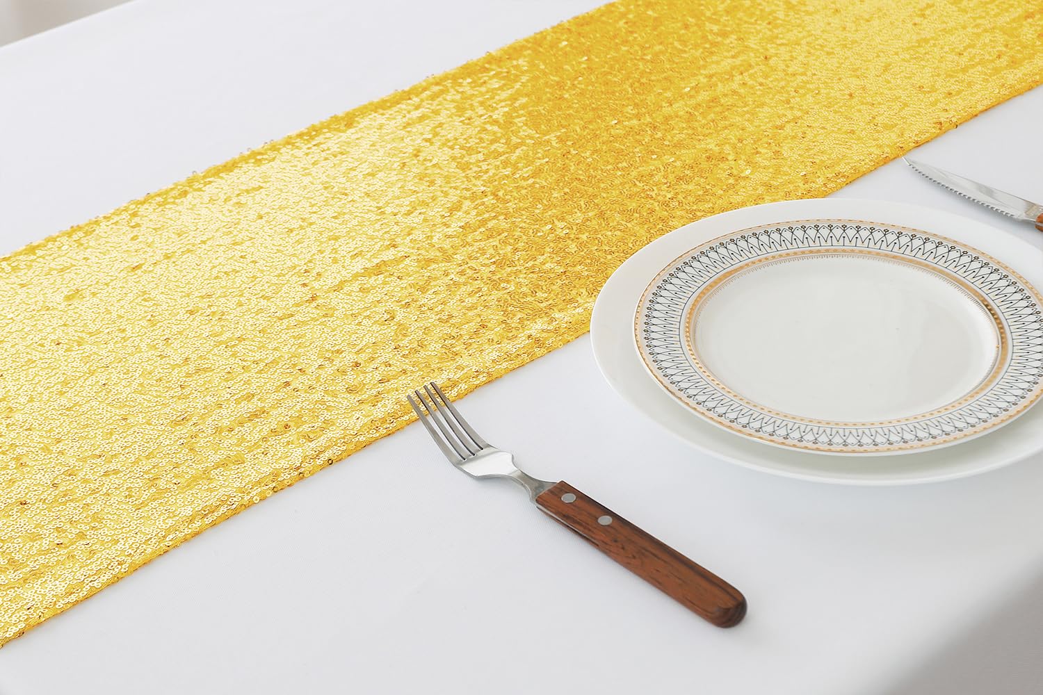 Gold Tischläufer - 10 Stück Pailletten Tischläufer 30,5 x 183,9 cm lang für Hochzeit Party Geburtstag Meeting Events Dekorationen