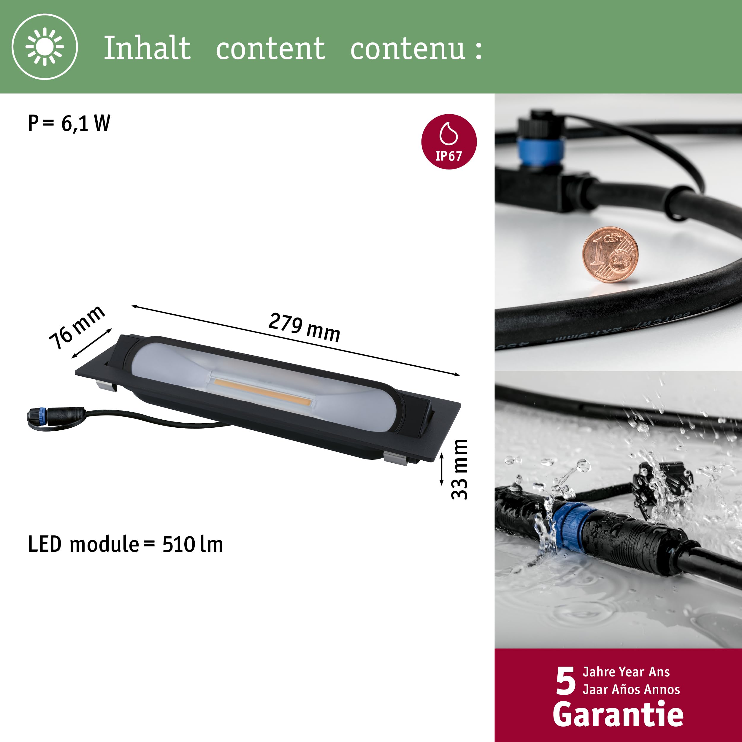 Paulmann 94668 luminaire d'extérieur Plug & Shine LED lèche-mur Flotas IP67 1x6,1 W gradable Anthracite métal 3000K