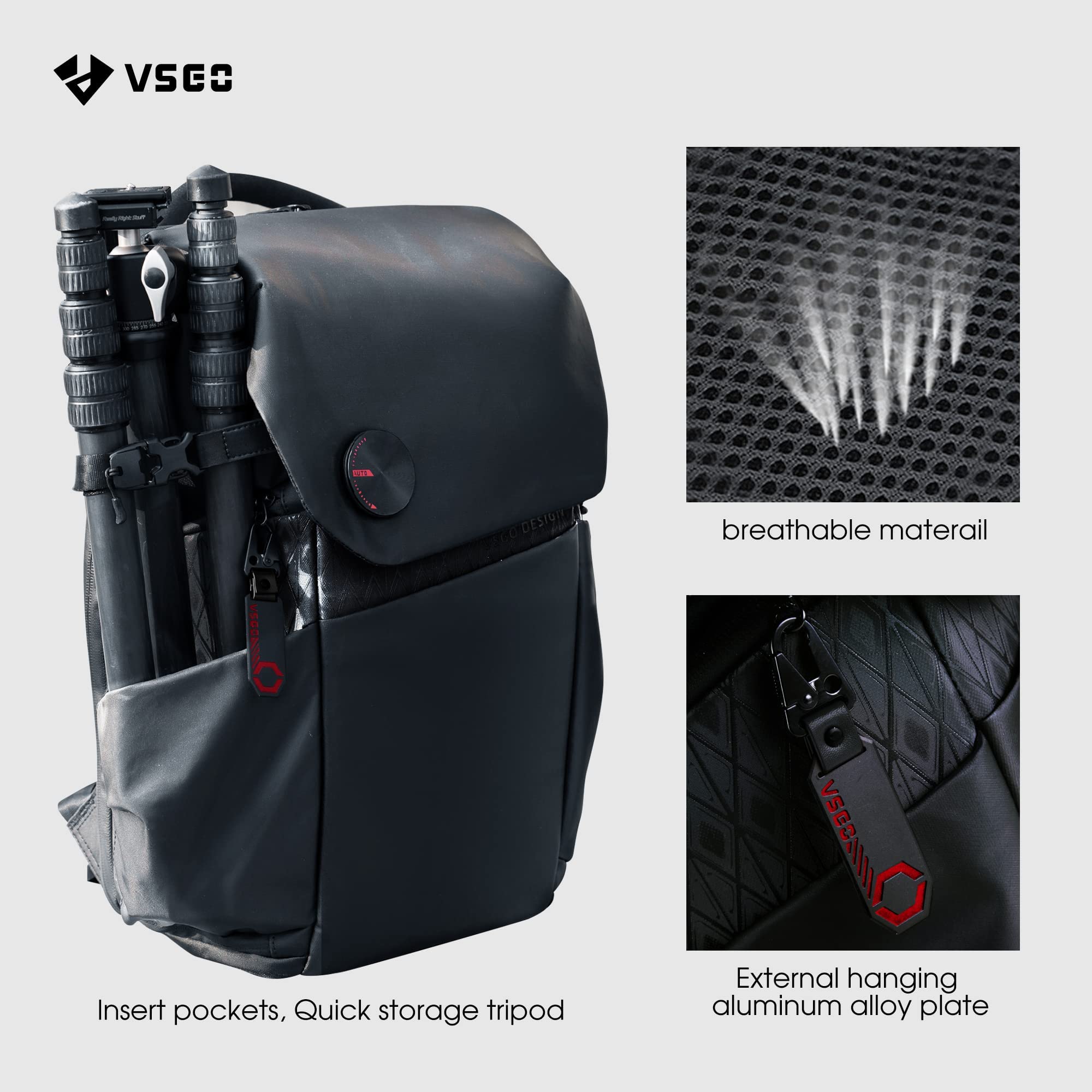 VSGO Mochila profesional para cámara DSLR/SLR de 20 l, compatible con cámaras Sony Canon, Nikon, estabilizadores DJI y portátiles de 15.6 pulgadas, accesorios de trípode de lente, etc.