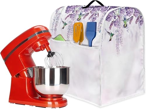 Miniatura 6 de Cubierta de licuadora de tamaño grande para 6-8 cuartos de galón de color morado con estampado floral de colibrí, cubierta de mezclador negro,