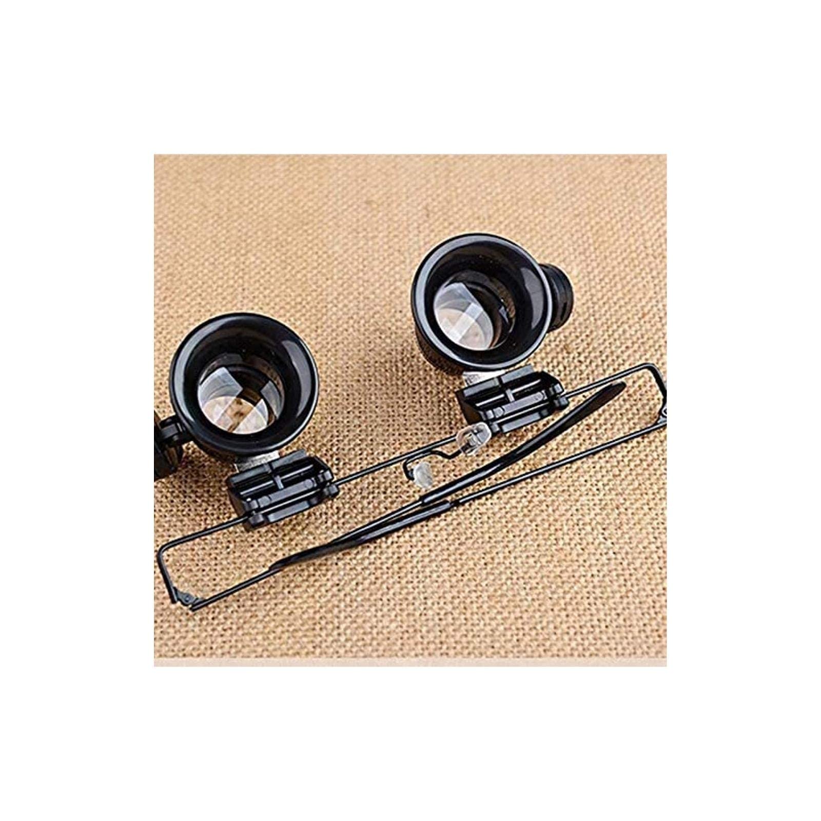Stirnlupe, beleuchtete Lupe, Stirnlupe, tragbar, 20-fache Vergrößerung, mit 2 LED-Lampen, für die Reparatur von Uhren und Schmuck.
