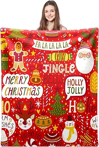 Miniatura 7 de Manta de Navidad roja de 50 x 60 pulgadas, manta de decoración navideña de renos, suave y cálida para sofá y dormitorio