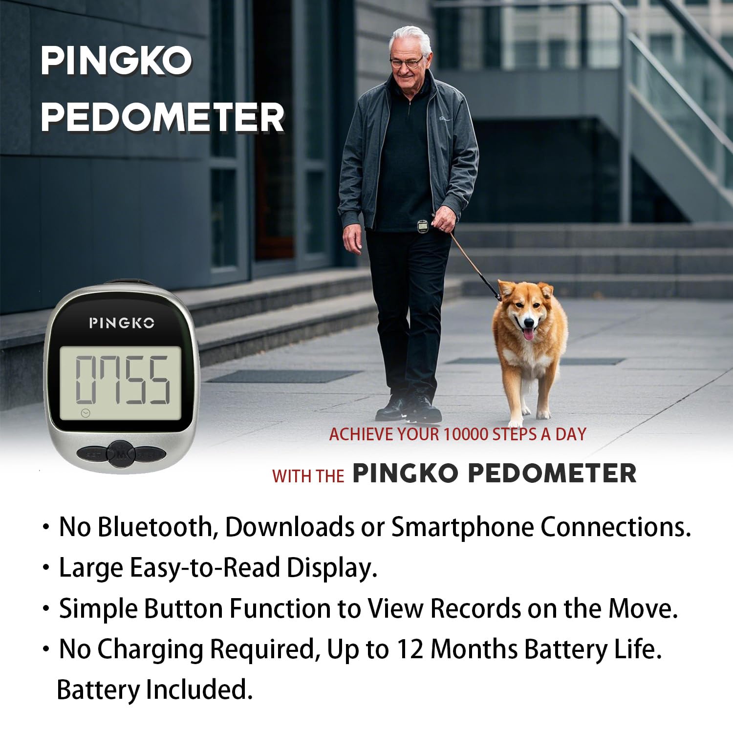 PINGKO Krokomierz do chodzenia dokładnie śledź kroki przenośny krokomierz sportowy krok/odległość/kalorie/licznik fitness tracker, licznik kalorii